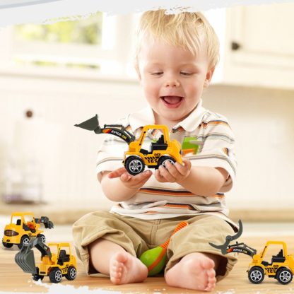 6 PCS / Set Mini Diecast Plastic Construction Vehicle Engineering Cars Excavator Model Toys(Yellow) - Image 3