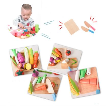 Wooden Magnetic Vegetable Fruit Cutler Kitchen Toys Children Educational Toys, Style:Shrimp - Image 3