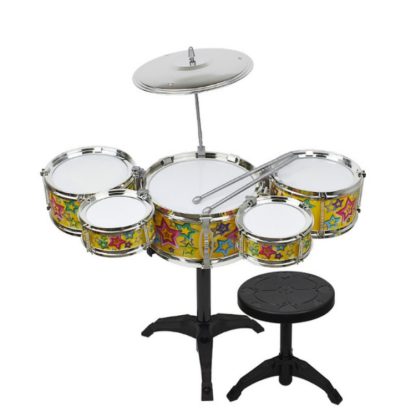 Silver Border Bright Yellow 6488 Large 5-Drum Children Simulation Drum Percussion Instrument with Stool