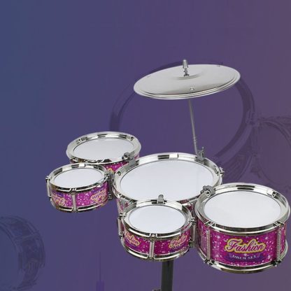 Silver Border Bright Yellow 6488 Large 5-Drum Children Simulation Drum Percussion Instrument with Stool - Image 3