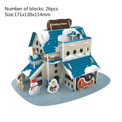 3 PCS 3D Paper Puzzle Christmas Tree Snow House Children DIY Puzzle Toy(Christmas House B) - Image 2