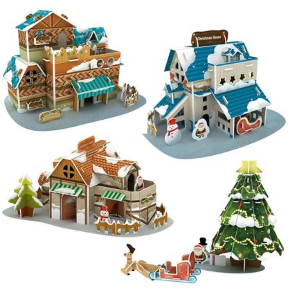 3 PCS 3D Paper Puzzle Christmas Tree Snow House Children DIY Puzzle Toy(Christmas House B) - Image 3