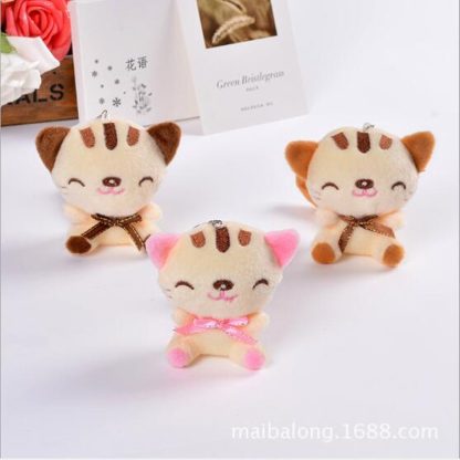 Plush Toy Doll Sitting Smiley Cat Mobile Phone Pendant Key Chain Kitten Doll Wedding Gift, Random Color Delivery(Height