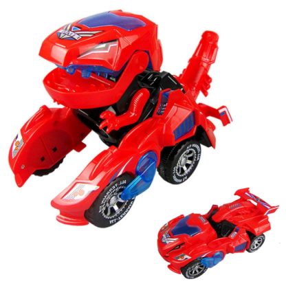 Electric Dinosaur Deformation Car Toy Universal Light Music Toy(Red)