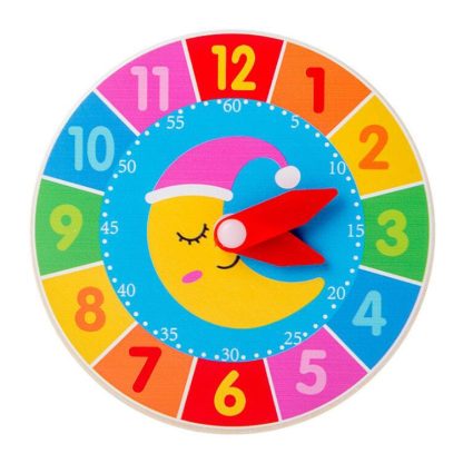 Kids Wooden Clock Time Cognition Early Education Toys(Moon)