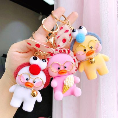 Creative Cartoon Hyaluronic  Flocking  Duck Doll Keychain Car Couple Key Chain Bag Pendant(C5-22) - Image 3