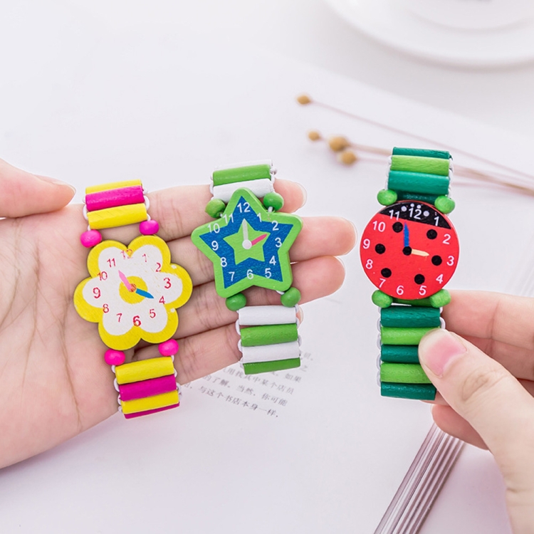 3 PCS Wooden Crafts Children Gifts Cartoon Watch Toys, Random Style Delivery