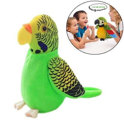 Plush Toy Parrots Recording Talking Parrots Will Twist the Fan Wings Children Toys, Size:Height 18cm(Green Tiger Skin)