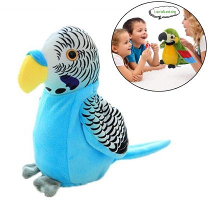 Plush Toy Parrots Recording Talking Parrots Will Twist the Fan Wings Children Toys, Size:Height 18cm(Blue Tiger Skin)