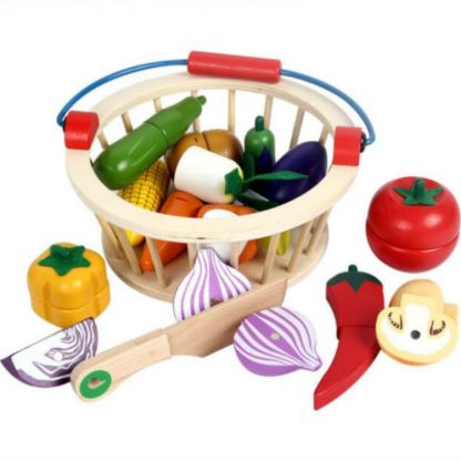 YLB-14 PCS Vegetable Basket Children Wooden Magnetic Cut fruit and Vegetables Baby Cut Music Play House Kitchen Toys