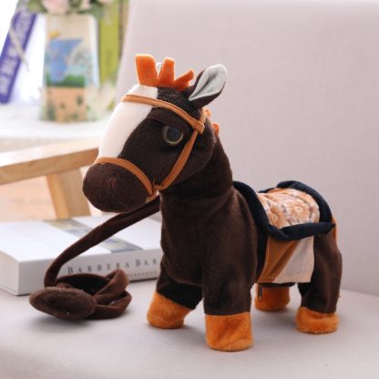 Children Electric Simulation Plush Toy Pull Rope Pony Doll Intelligent Remote Control Music Mechanical Pony(Dark brown)