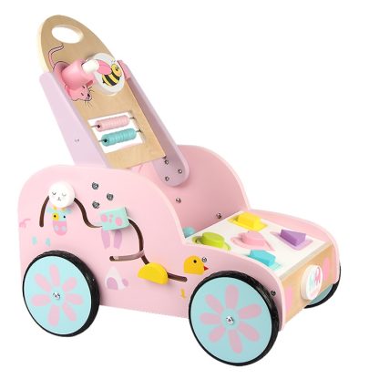 Children Multifunctional Walker Stroller Baby Wooden Puzzle Early Education Toys(Pink) - Image 2