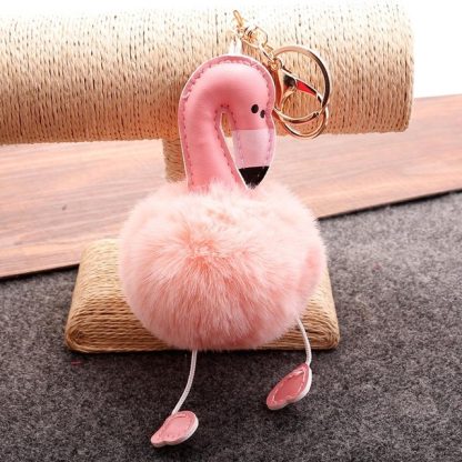 Flamingo Pompom Fluffy Plush Soft Keychain Pendant Stuffed Plush Keychains(Light Pink)