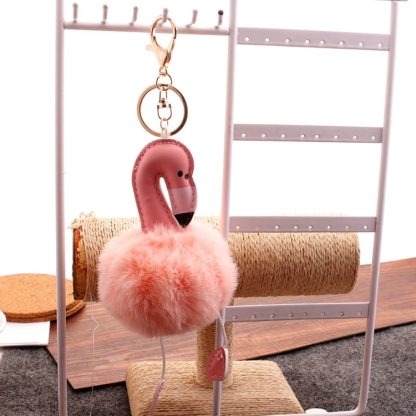 Flamingo Pompom Fluffy Plush Soft Keychain Pendant Stuffed Plush Keychains(Light Pink) - Image 3