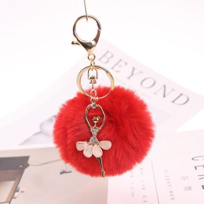 Woman Fashion Jewelry Angel Ballet Dancing Girl Fluffy Handbag Pendent Faux Rabbit Fur Pendant Women Bags Accessories(Re