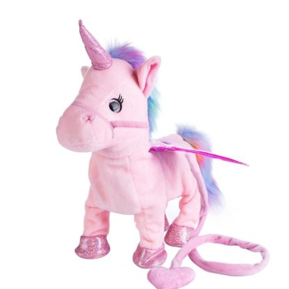 Electric Walking Unicorn Plush Toy Children Stuffed Animal Toy Electronic Music Unicorn Toy Christmas Gifts 35cm Pink