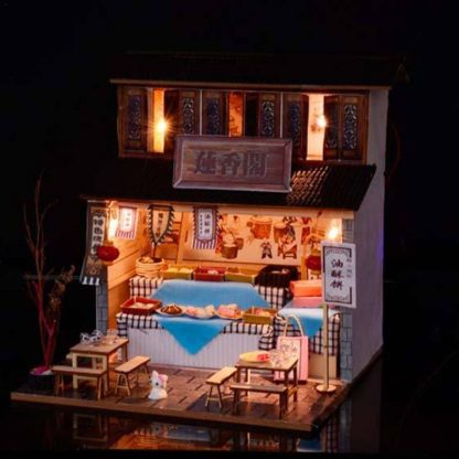 3 PCS DIY Cabin Chinese Ancient Architecture Restaurant DIY Dollhouse