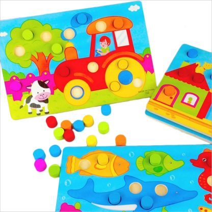 Color Cognition Board Educational Toys Children Wooden Toy Jigsaw Early Learning Color Match Game(D) - Image 3