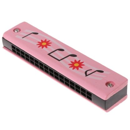 Wooden 16-holes Double-row Harmonica for Beginners, Color:Pink note