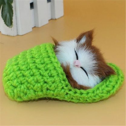 Cat Slippers Kitten Plush Toys Cute Artificial Small Slipper Key Rings(Green)