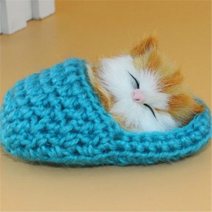 Cat Slippers Kitten Plush Toys Cute Artificial Small Slipper Key Rings(Green) - Image 2