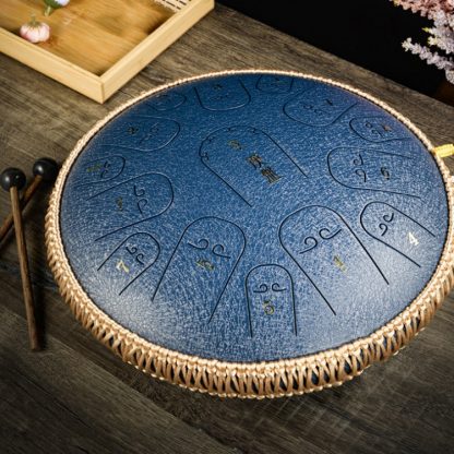 15-Tone Ethereal Drum 14-Inch Steel Tongue Drum Hollow Drum Sanskrit Drummer Disc(Navy Blue)