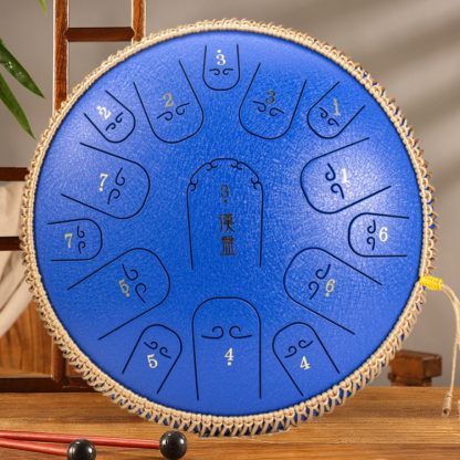 15-Tone Ethereal Drum 14-Inch Steel Tongue Drum Hollow Drum Sanskrit Drummer Disc(Blue)