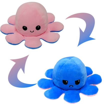 Flipped Octopus Doll Double-Sided Flipping Doll Plush Toy(Light Pink + Dark Blue)