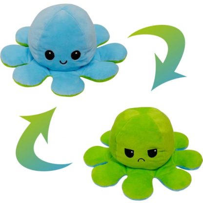 Flipped Octopus Doll Double-Sided Flipping Doll Plush Toy(Light Blue + Green)