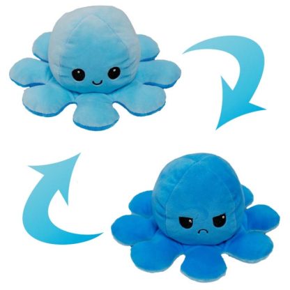 Flipped Octopus Doll Double-Sided Flipping Doll Plush Toy(Light Blue + Dark Blue)