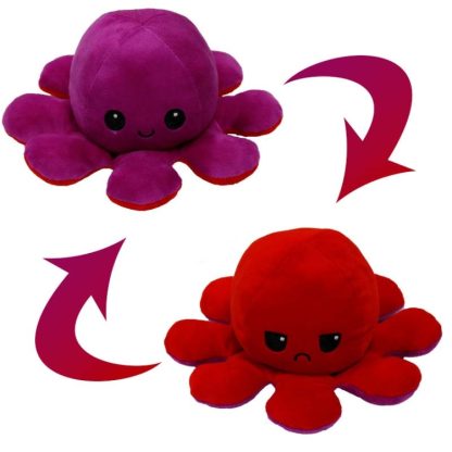 Flipped Octopus Doll Double-Sided Flipping Doll Plush Toy(Purple+Rose Red)