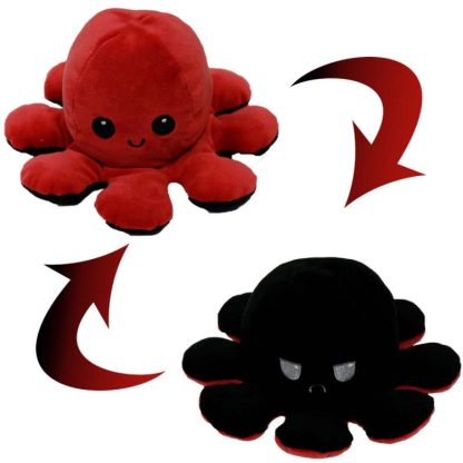 Flipped Octopus Doll Double-Sided Flipping Doll Plush Toy(Claret+Black)