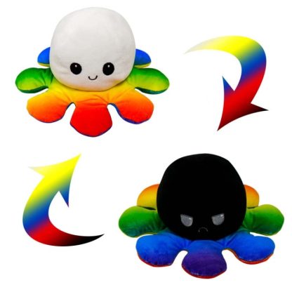 Flipped Octopus Doll Double-Sided Flipping Doll Plush Toy(White Color + Black Color)