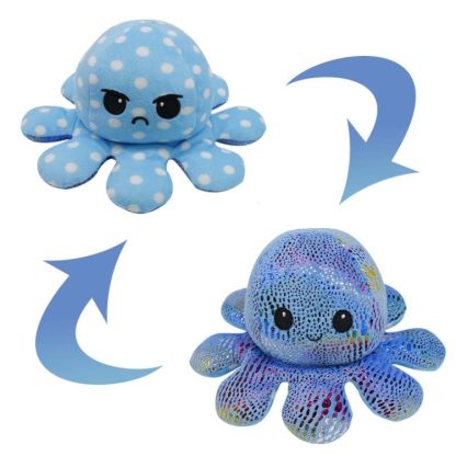 Flipped Octopus Doll Double-Sided Flipping Doll Plush Toy(Sequin Blue + Polka Dot Blue)