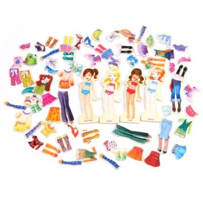 Girl Cute Magnetic Dressing Educational Toy 63 PCS Play House Wooden Toy(Fashion Model)