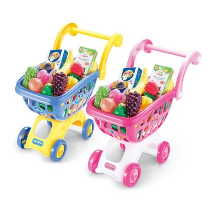 Kids Pretend Play Toy Simulation Supermarket Shopping Cart Toys with Fruits Model Gift for Kids(Random Color)