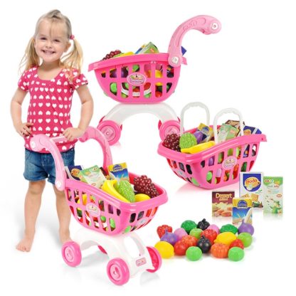 Kids Pretend Play Toy Simulation Supermarket Shopping Cart Toys with Fruits Model Gift for Kids(Random Color) - Image 3