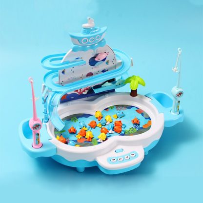 Multifunctional Electric Fishing Toy Children Educational Magnetic Levitation Track Music Light Game Machine(Blue) - Image 2