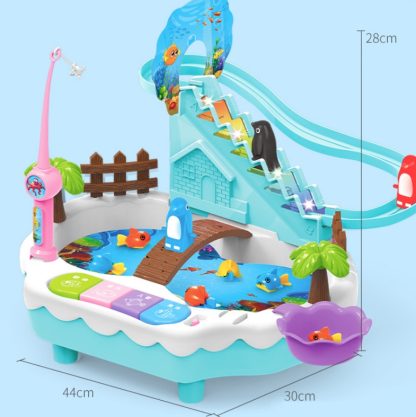 TongLi Penguin Climbing Stairs Magnetic Fishing Toy Electric Music Light Game Machine(Pink) - Image 3