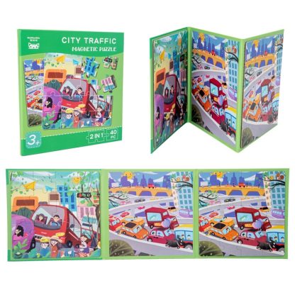 KBX-87 Children Education Cartoon 2 in 1 Magnetic Picture Puzzle Toy(City Traffic)