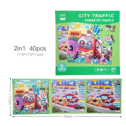 KBX-87 Children Education Cartoon 2 in 1 Magnetic Picture Puzzle Toy(City Traffic) - Image 2