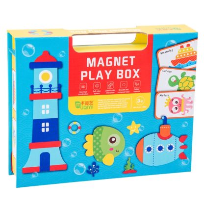 MUQIYI Children Educational Wooden Magnet Play Box Puzzle Game Toy(Marine)