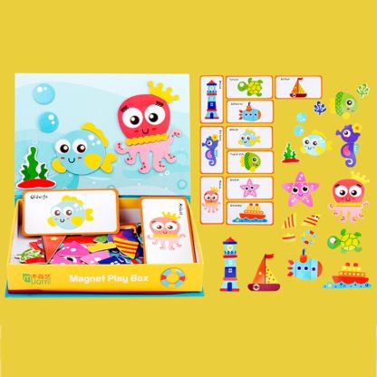 MUQIYI Children Educational Wooden Magnet Play Box Puzzle Game Toy(Marine) - Image 2