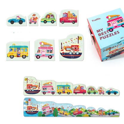 MQY-002 Children Educational Early Double-sided Cognition Large Size Jigsaw Puzzle Toy(Traffic Car)