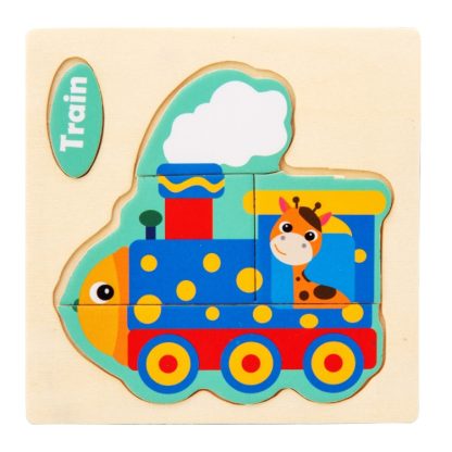 10 PCS Children Educational Animal Three-Dimensional Wooden Puzzle Toy(Train)