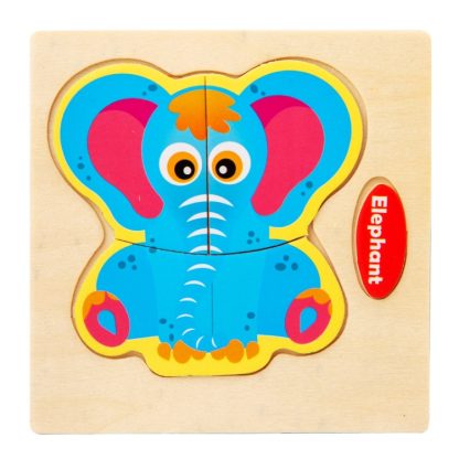 10 PCS Children Educational Animal Three-Dimensional Wooden Puzzle Toy(Elephant)