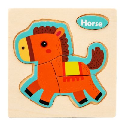 10 PCS Children Educational Animal Three-Dimensional Wooden Puzzle Toy(Pony)