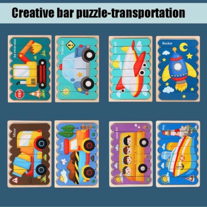 QBT01 Children Double-Sided Wooden Puzzle Bar Puzzle Toy(School Bus + Ship) - Image 2