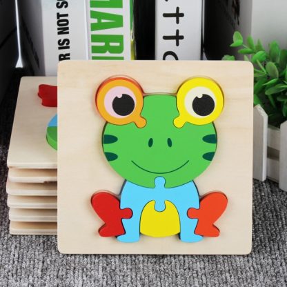 5 PCS Wooden Cartoon Animal Puzzle Early Education Small Jigsaw Puzzle Building Block Toy For Children(Frog)