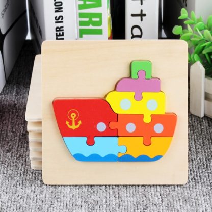 5 PCS Wooden Cartoon Animal Puzzle Early Education Small Jigsaw Puzzle Building Block Toy For Children(Steamship)